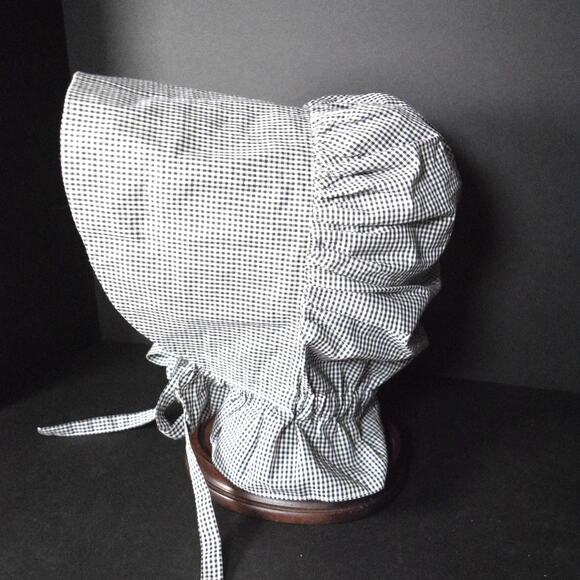 Acadian Style Bonnet Historic Reproduction Hat Costume Gingham Check Ruffles - Picture 3 of 12